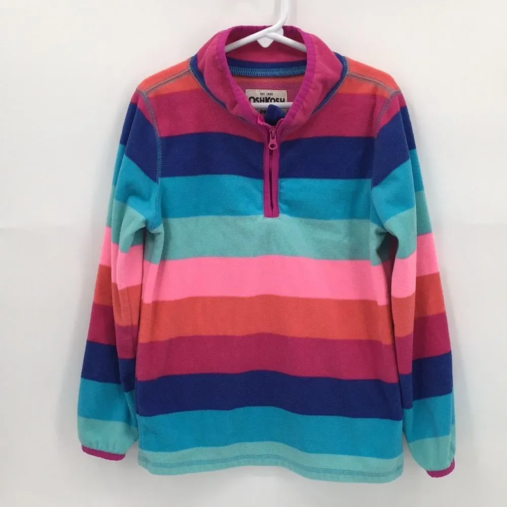 OshKosh B'gosh Girls' Multi-Color Rainbow Stripe Fleece Pullover 8